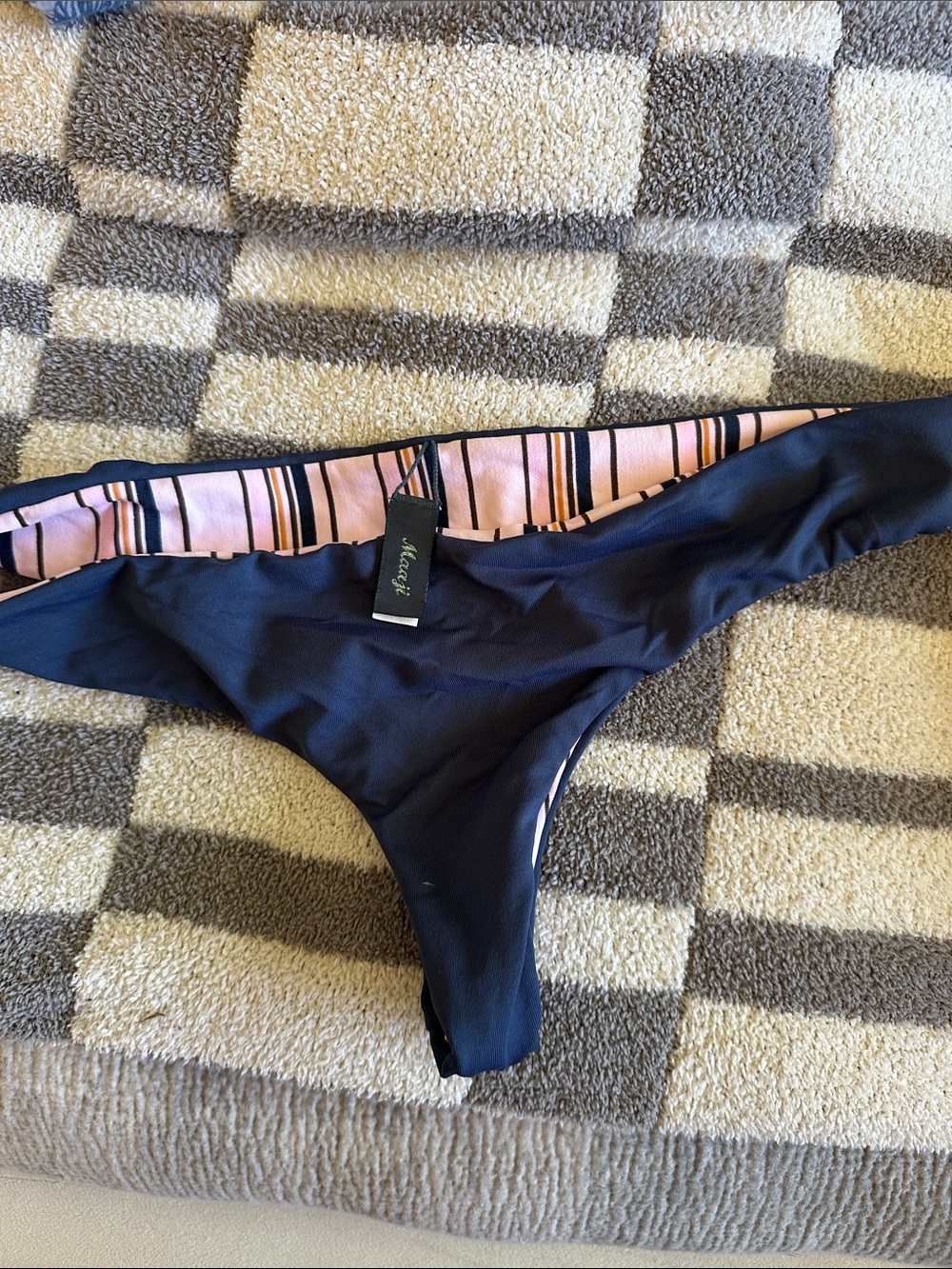 Maaji Navy Bikini Bottom with Pink Stripe Trim